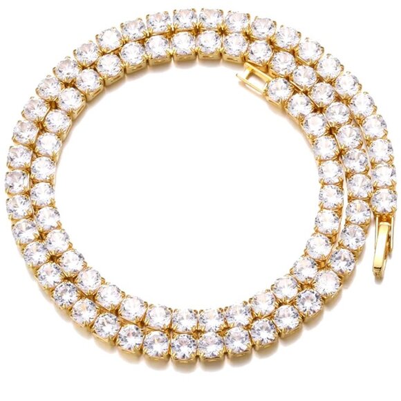 ⭐ Large 22" Diamond  Hip-Hop Chain With 5mm Diamonds 18k Yellow Gold Pltd ⭐ - Picture 7 of 7